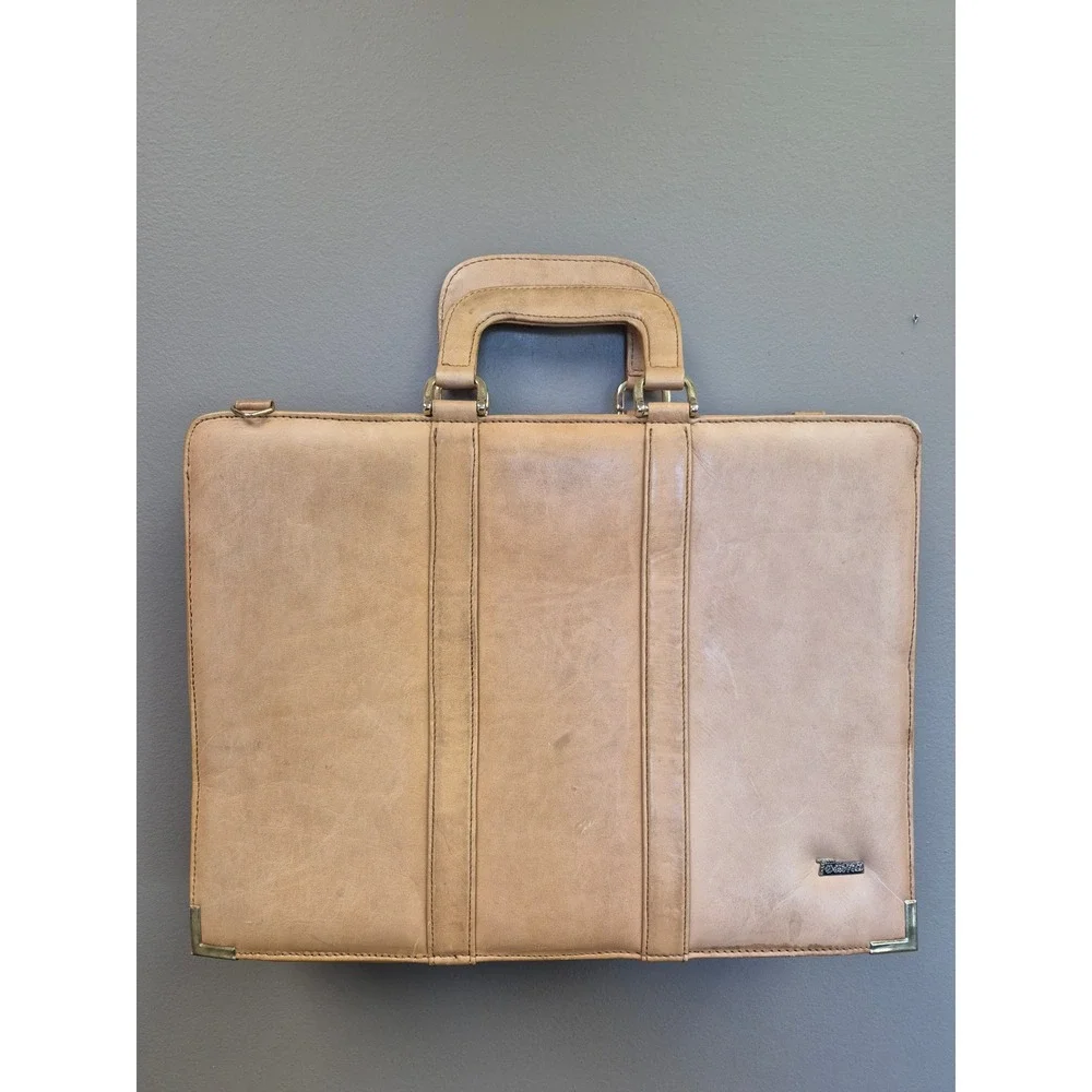 Vintage Texama Leather Briefcase Attache Tan Executive Bag Gold Tone Hardware
